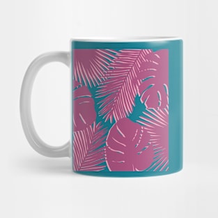 Tropical, Palm Leaves, Monstera Leaves in Magenta Pink and Teal Mug